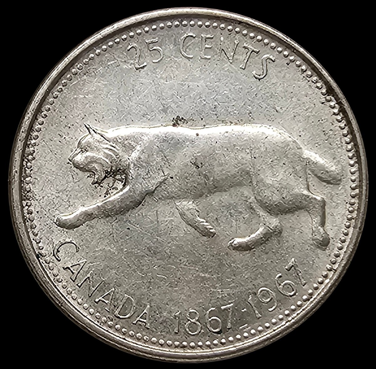 1967 Canada 25 Cents Silver Bobcat Coin Confederation 1967 Canada 25 Cents Silver Bobcat Coin Confederation