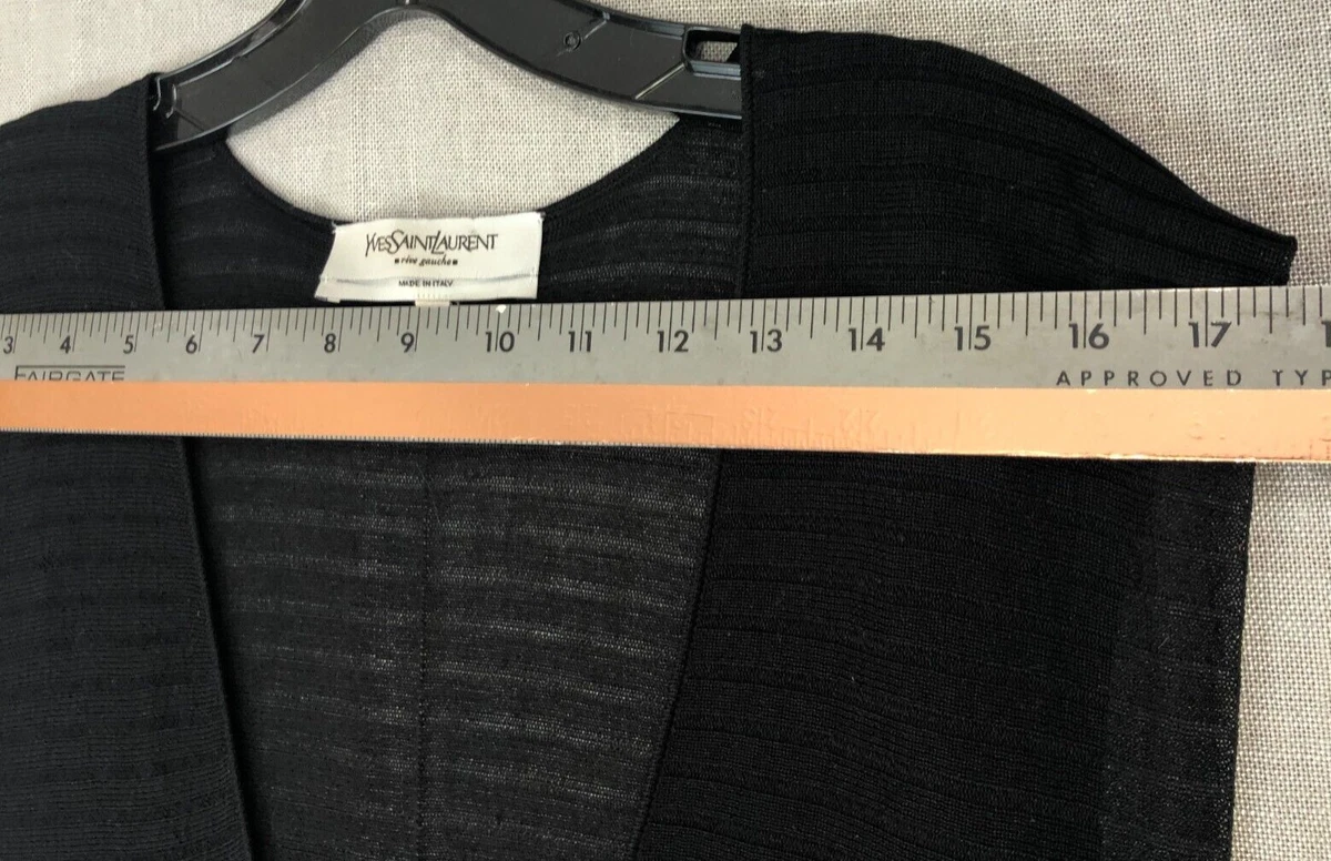 Yves Saint Laurent Rive Gauche Womens Black Knit Shirt Top Large Deep V-neck