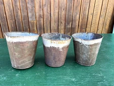 Vintage 3 Sap Pails Buckets Flower Planters 9" High Maple Syrup Tin Finish #31