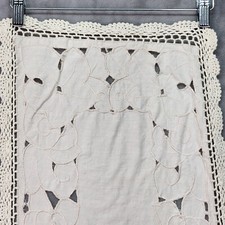 Vintage Linen Dresser Scarf Runner 31x13 Cutwork Floral Crocheted Trim Cottageco