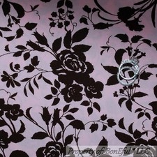 BonEful Fabric FQ Cotton Quilt Pink Brown Rose Flower Leaf Toile Calico Girl VTG