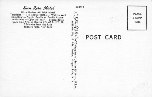SUN RISE MOTEL NIAGARA FALLS NY NUEVA YORK POSTAL VINTAGE EN CARRETERA 091223 - Imagen 2 de 2