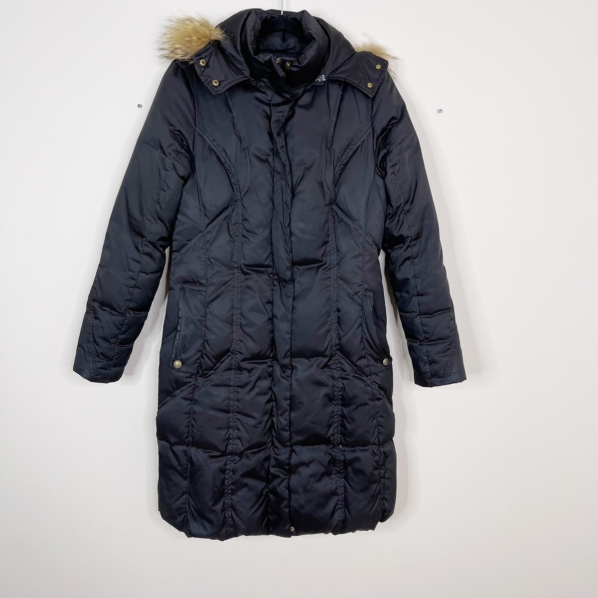 Andrew Marc Womens Medium M Black Matte Satin Down Jacket Quilted