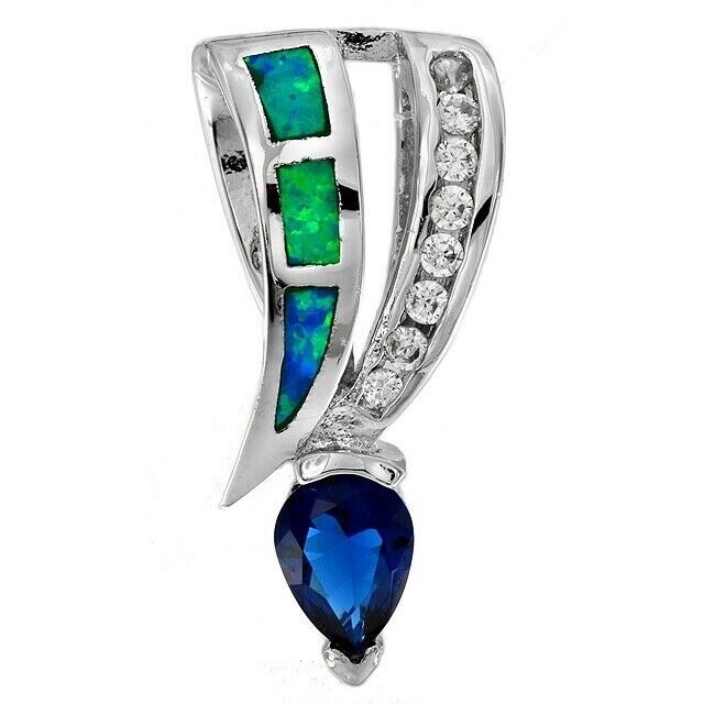 1CT Treated Sapphire & Australian OpaI lnlay 925 Sterling Silver Pendant GA8