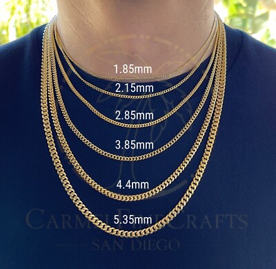 Miami Cuban Link Chain Unisex Diamond Cut Necklace 1.85-5.35mm 14K Genuine Gold