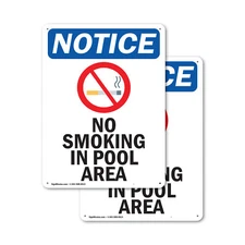 (2 Pack) No Smoking In Pool Area OSHA Notice Sign Decal Metal Plastic