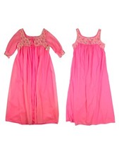 Vintage 60's nightgown set sleepwear lace chiffon peignoir house dress NWT L