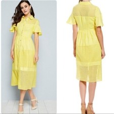 Belle Badgley Mischka Dailey Eyelet Linen Shirt Dress in Yellow Size 0