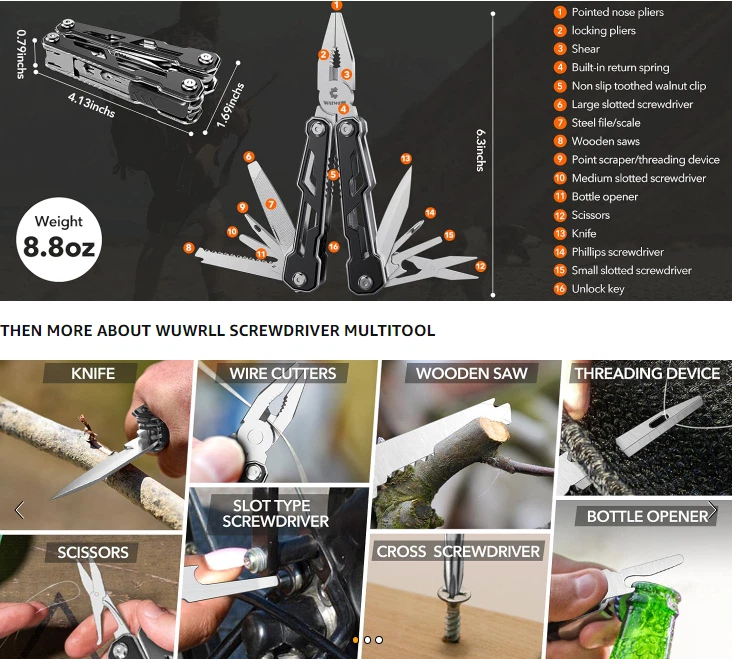 Multi-tool 16-in-1 Multitool Plier Folding Pocket Tool Bottle Opener Knife