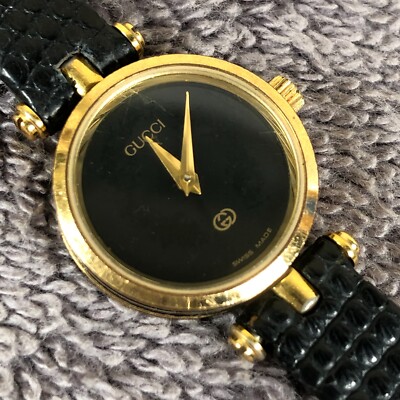 Vintage Gucci Women Black Dial Leather Quartz For Watch Parts Or
