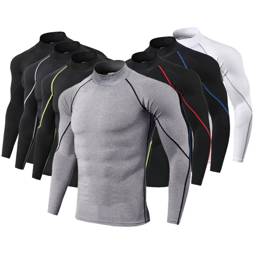 Herren Rollkragen Kompression Basisschicht Oberteil Fitness Tights Sport Langarmshirt - Bild 3 von 26