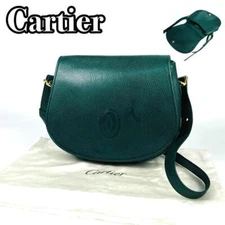 Cartier Vintage Shoulder bag Handbag Green Leather From Japan