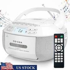 CD Player Boombox Bluetooth AUX USB Cassette AM FM Radio Dual Speakers