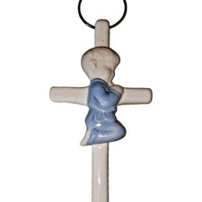 VTG Porcelain Praying Boy Cross Baptism Communion Wall Hanging 6  