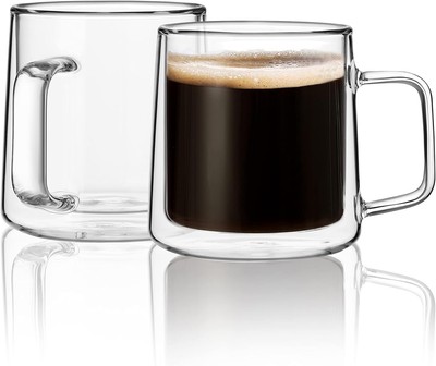 CNGLASS 10oz Glass Coffee Mugs,Double Wall Insulated 10 Ounces, 10oz(2 pack) 