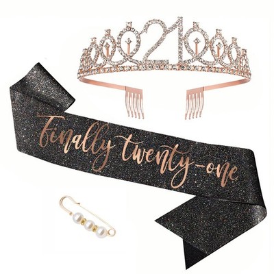 21st Birthday Sash and Tiara, Finally 21 Birthday Tiara Set for Girls Party S...