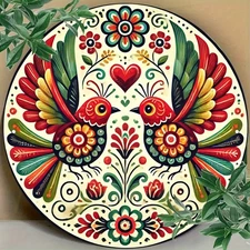 Decor#Stained Glass Skull Round Aluminum Sign 8x8 Inch