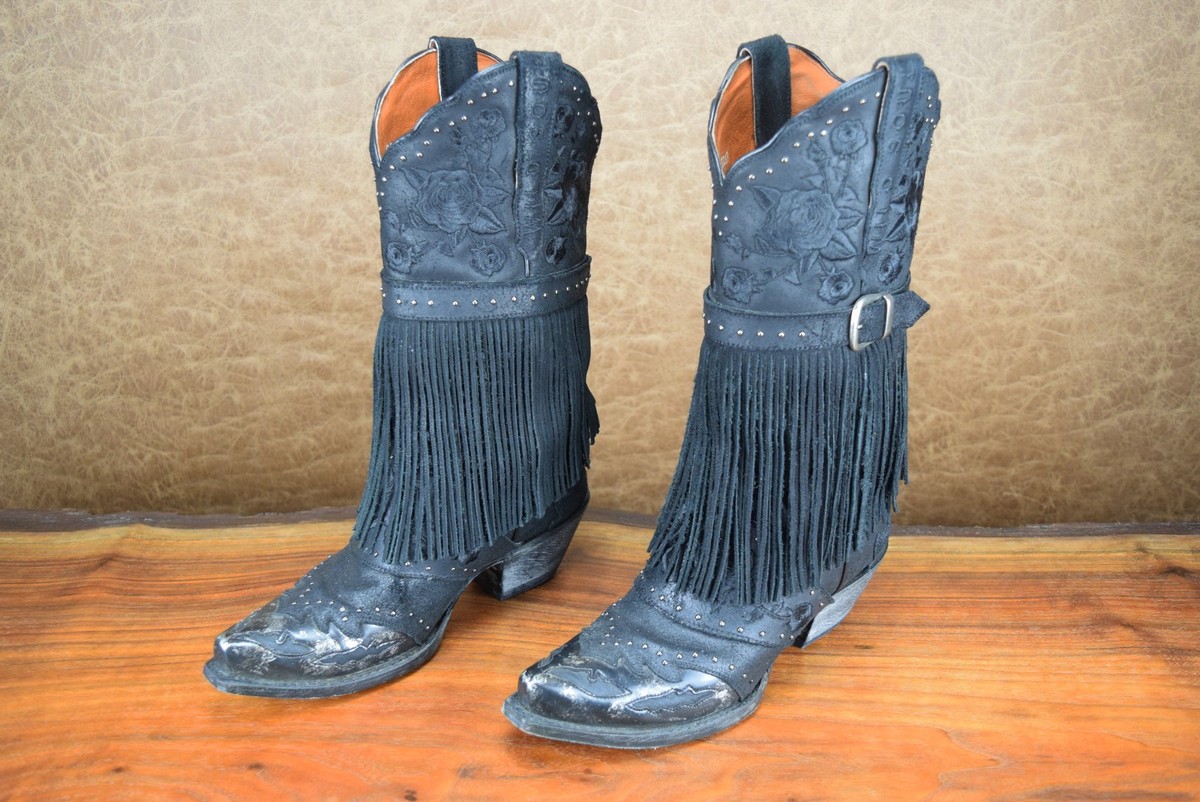 DAN POST Womens 7M FRINGE Bed of Roses Leather Suede Western Boots