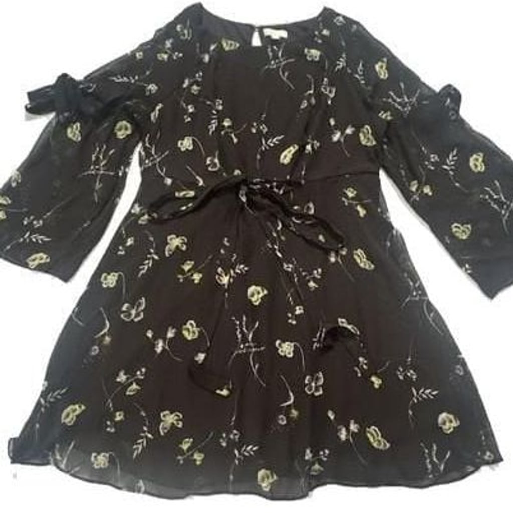 LC Lauren Conrad Women's Black Floral Print Long Sleeve Mini Dress
