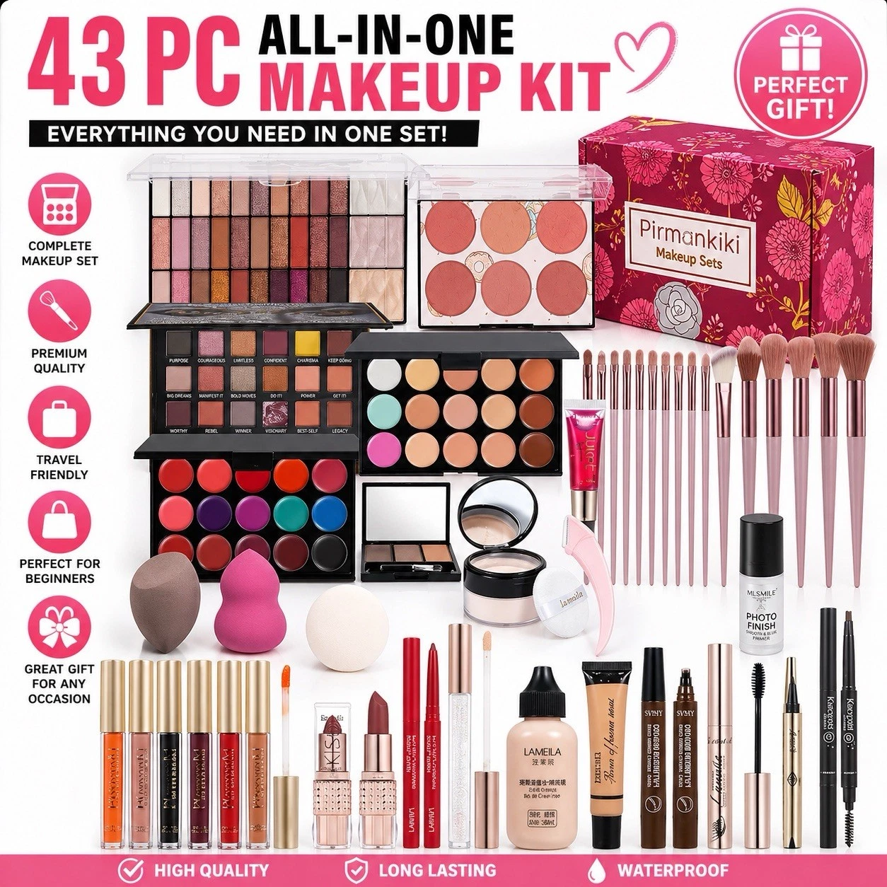 All In One Makeup Kit Full Set Eyeshadow Lip Gloss Brushes Gift Set
Opens in a new window or tab