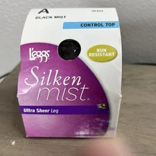 L'eggs Silken Mist Pantyhose Black Mist 96492 Control Top ULTRA Silky Sheer Sz A