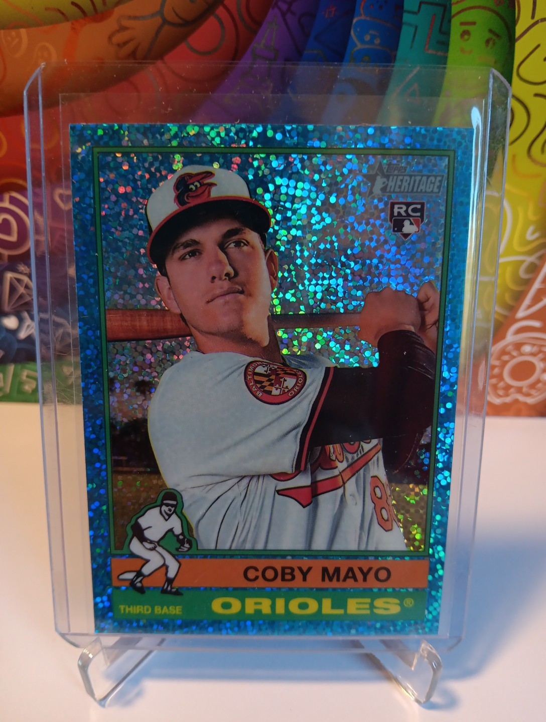 2025 Topps Heritage - Coby Mayo #340 Chrome Light Blue Sparkle Refractor (RC)
