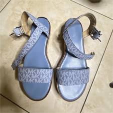 Michael Kors Logo Strappy Sandals Blue Beige Buckle Accents Women