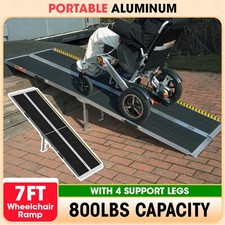 7ft Wheelchair Ramp Seamless Portable Non-Slip Aluminum Ramp with 4 Support Legs
