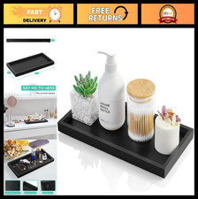 11.7" Black Wood Bathroom Vanity Tray - Decorative Counter Organizer for Makeup,