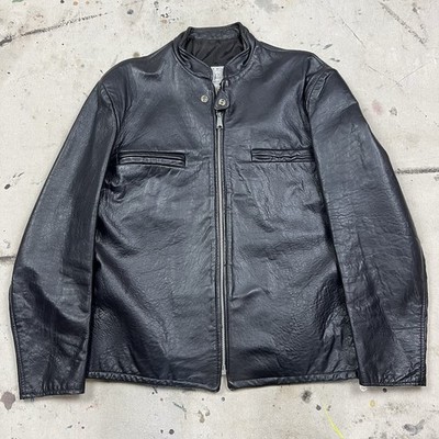Vintage 60s Bainton Leather Cafe Racer Motorcycle Jacket Size 40 Buckle Back MCM