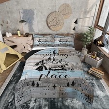 Rv Bedding Set for Travel Trailers Happy Camping Bunk Full Blue Black Grey