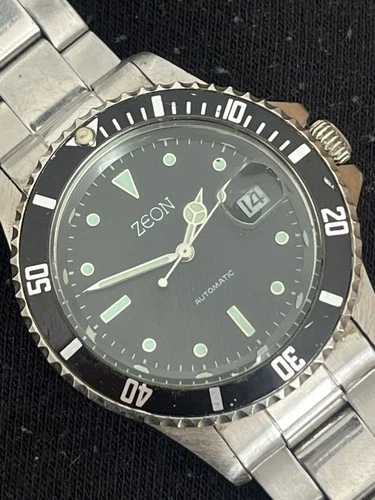 Zeon Automatic Mens Diver Watch Wirh Date Black Silver Vintage Working