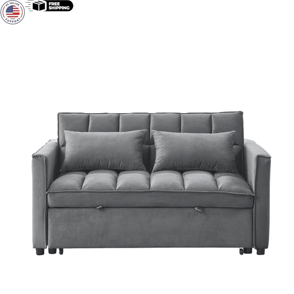 NEW 3-in-1 Convertible Pull Out Sofa Bed Modern Loveseat Sleeper Sofa in Gray - Image 2 of 4