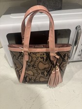 River Island Snake Print Tote Handbag Pink Trim & Tassel Detail