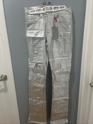 Armor Jeans ASJ03 Men s 30x36 Stacked Denim Silver Metallic Wash Off Finish $110