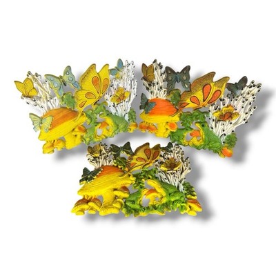 3x VTG HOMCO Mushroom Frog Butterfly Wall Plaque 1970s Psychedelic Decor 17x13 