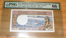 1977 100 Francs New Hebrides PMG 66 Certified Banknote EPQ Gem UNC Pick18d Note