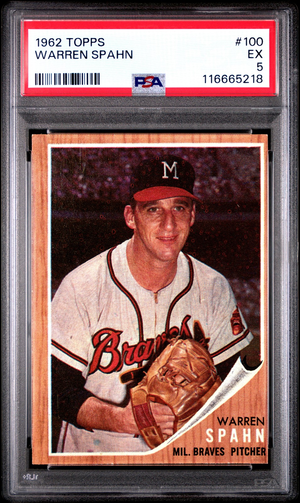 1962 TOPPS #100 WARREN SPAHN PSA 5