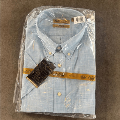 Roundtree & Yorke Gold Label Check Short Sleeve Button Up Shirt Non-Iron XL NWT