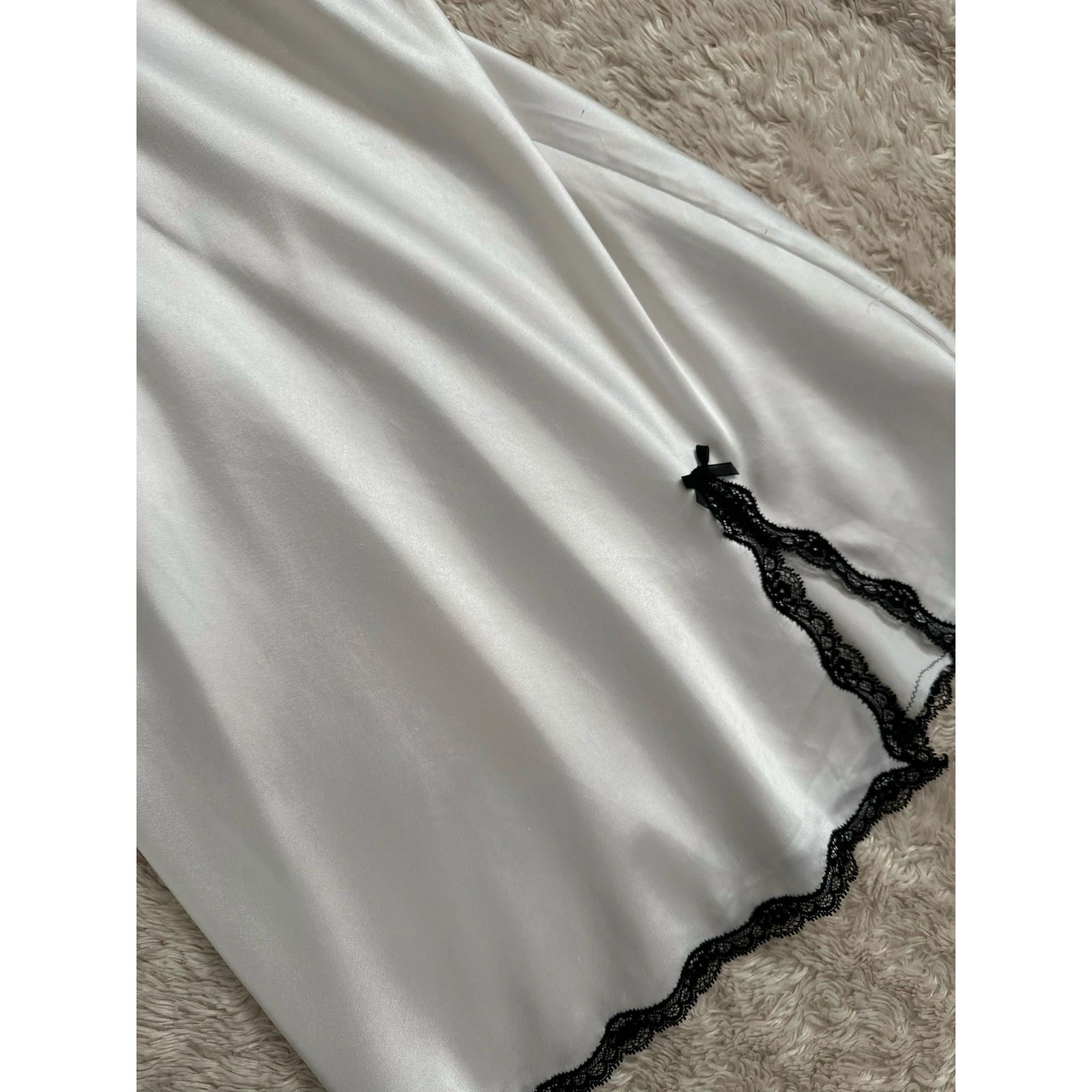 UNDERCOVER Abito donna vintage Victorias Secret L Y2K nero bianco pizzo orlo slip civetta