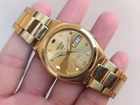 Vintage Seiko 5 Automatic Day-Date Gold Dial SS Men's Japanese Wristwatch 37mm