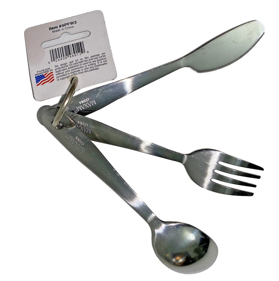 Maxam Juego de cubiertos de camping de 3 piezas de acero inoxidable al aire libre tenedor cuchillo cuchara Foto 2 de 2