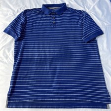 Duluth Trading Co. Men  s Blue White Striped Short Sleeve Polo Shirt XLarge