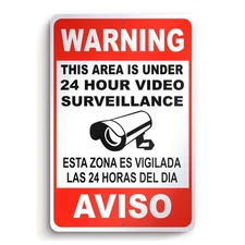 Video Surveillance Sign, 8x12 Aluminum 24 Hour Smile Your on Camera Signs for...