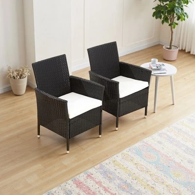 2/4Pcs Black Rattan Outdoor Chairs Set with Cushion Bistro Party Patio Armchairs - Image 1 of 4