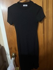 Popular 21 Women’s L Regular Black Solid Ribbed Knit Stretch Bodycon Midi Dress