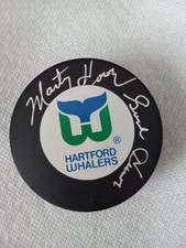 GORDIE HOWE and MARTY HOWE HARTFORD WHALERS HOCKEY PUCK (Hand Signed in Person)