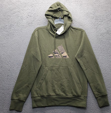 Adidas Hoodie Mens S Green Camo Graphic Print Fleece Lined Long Sleeve Pullover
