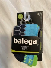 Balega Silver No Show Running Socks Midgray/Aqua Sz Med. Comfort Toe Top