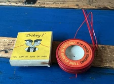 C1930 SHELL petrol Oil advertising tin TALKING BOX CRIKEY + original BOX 